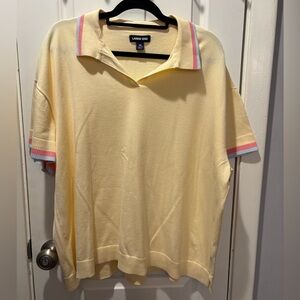 Men’s Lands' End Soft Yellow Polo with Striped Accents 100% Cotton Size 3X